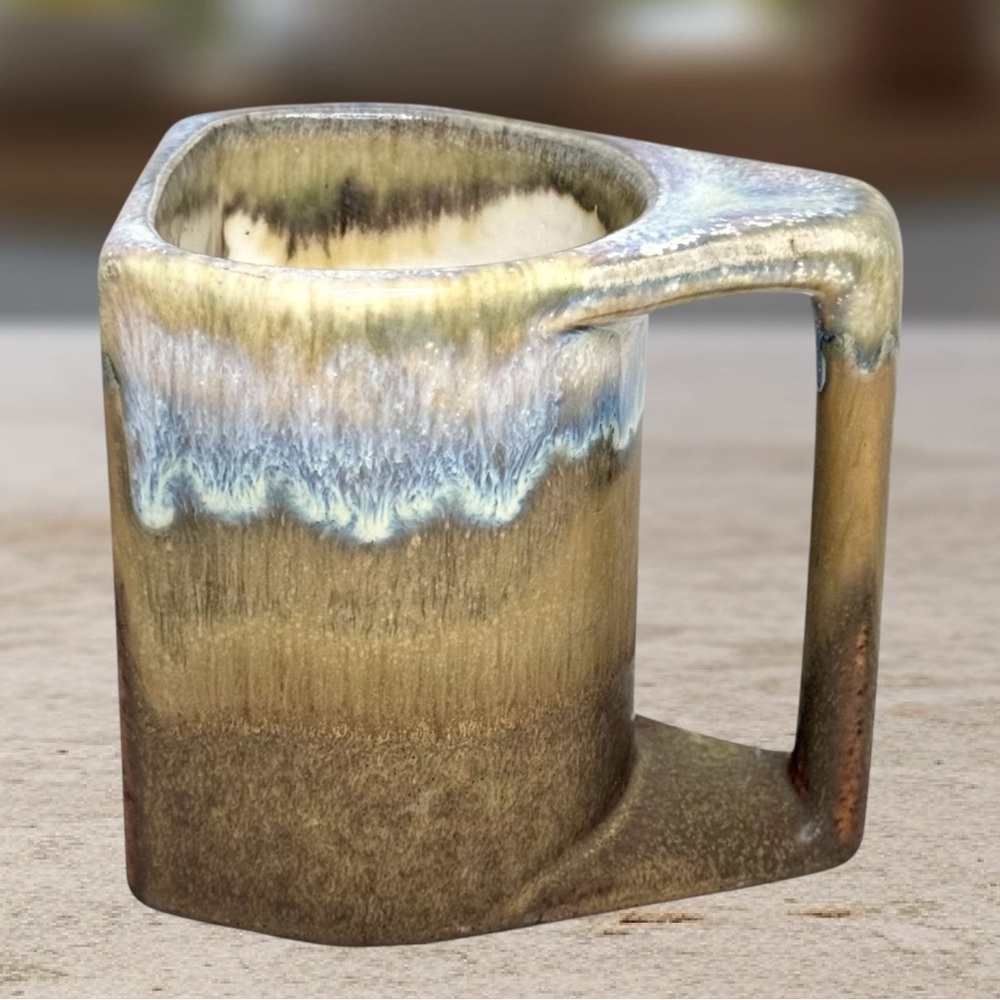 Studio Pottery Stoneware Coffee Mug Drip Glaze Boho Rodolfo Padilla Signed